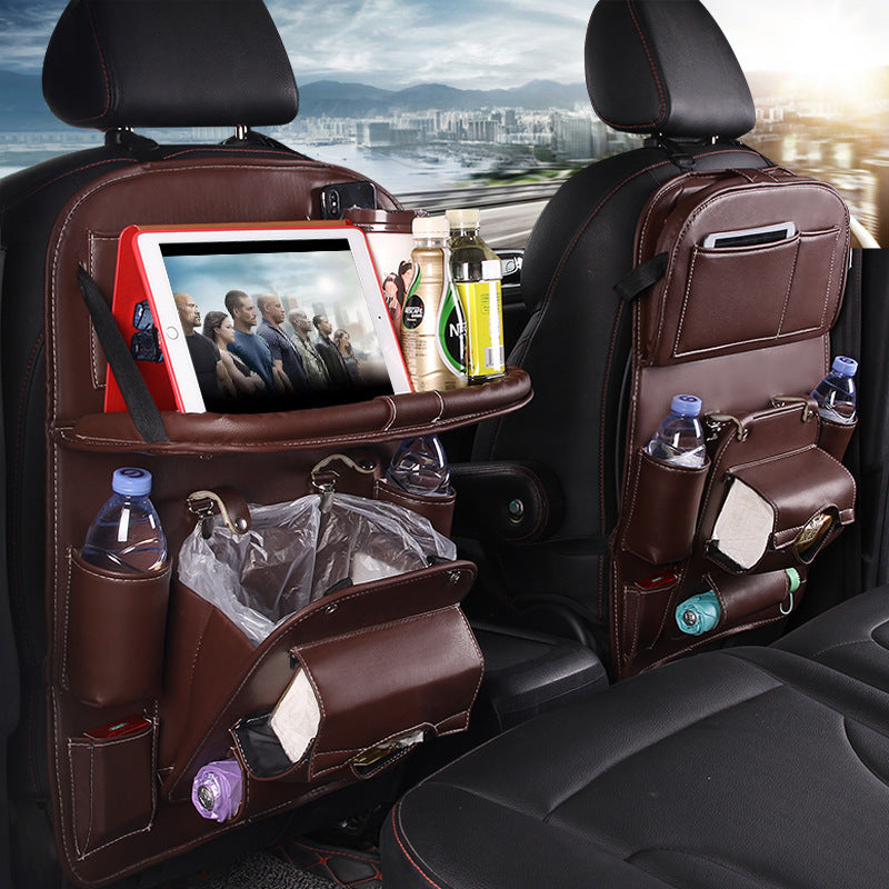 PU Leather Car Organizer | Foldable Tray + Waterproof Backseat Storage | Premium Interior Car Accessory