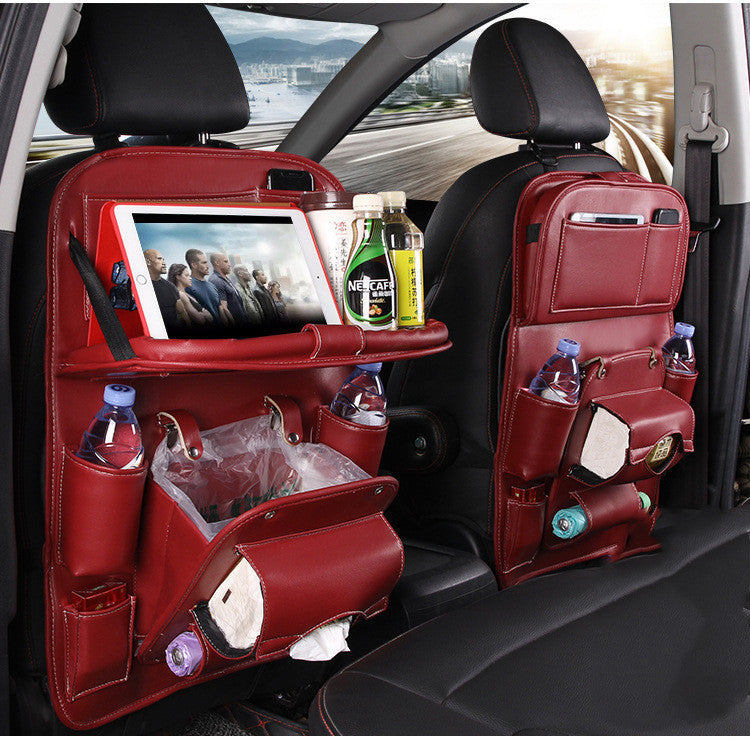 PU Leather Car Organizer | Foldable Tray + Waterproof Backseat Storage | Premium Interior Car Accessory