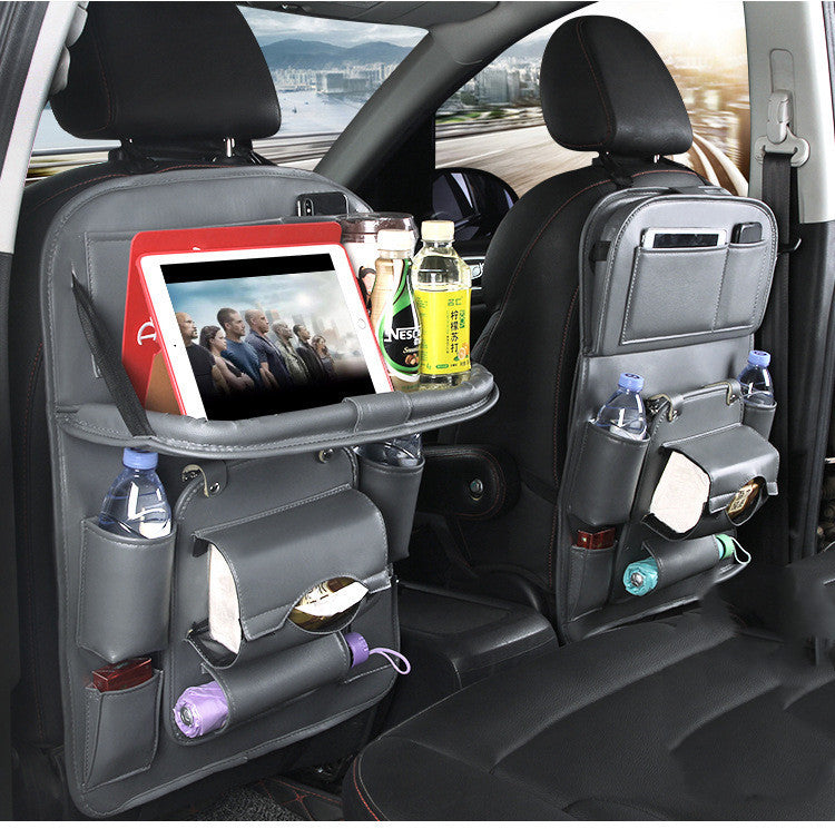PU Leather Car Organizer | Foldable Tray + Waterproof Backseat Storage | Premium Interior Car Accessory
