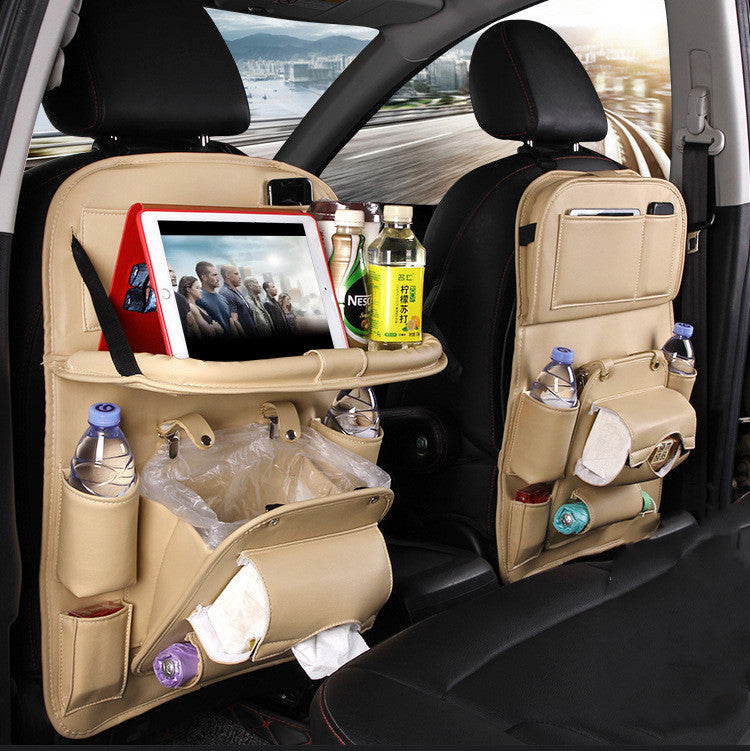 PU Leather Car Organizer | Foldable Tray + Waterproof Backseat Storage | Premium Interior Car Accessory