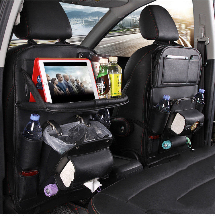 PU Leather Car Organizer | Foldable Tray + Waterproof Backseat Storage | Premium Interior Car Accessory