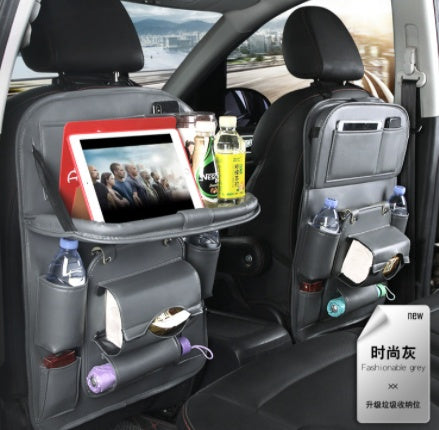 PU Leather Car Organizer | Foldable Tray + Waterproof Backseat Storage | Premium Interior Car Accessory