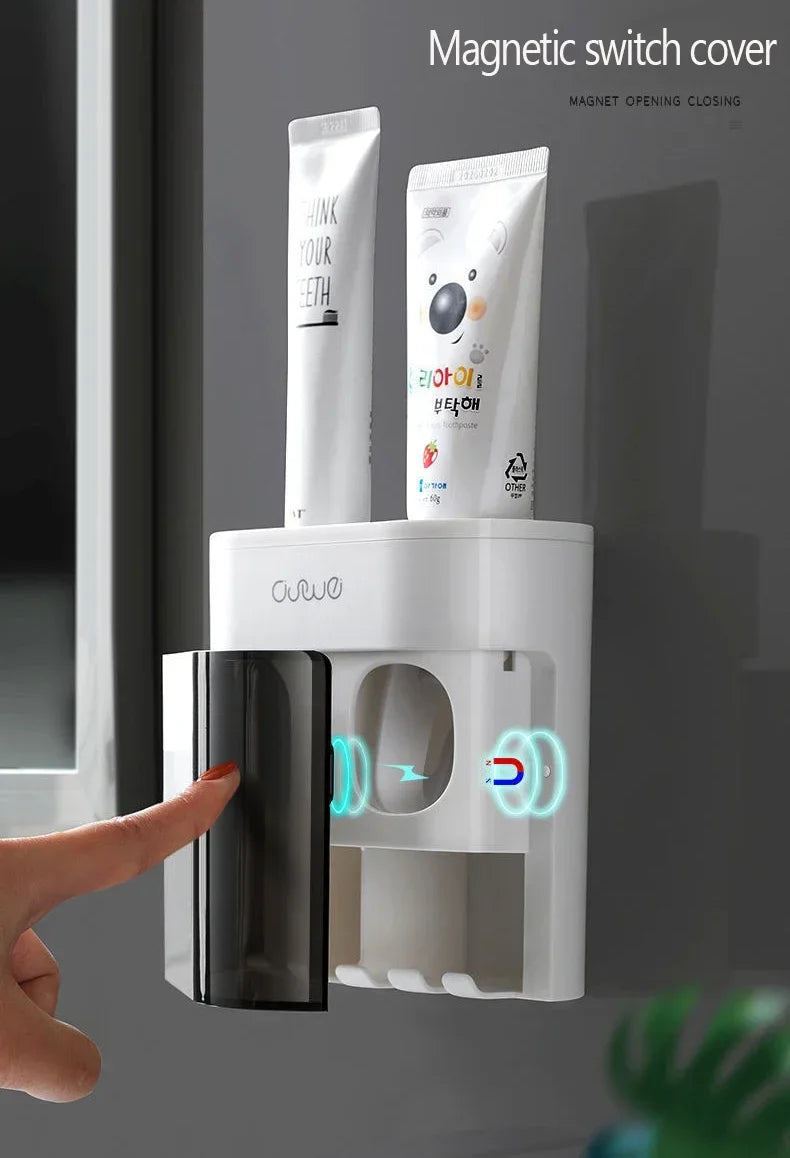 Wall Mounted Automatic Toothpaste Squeezer Toothpaste Dispenser Magnetic Toothbrush Holder Toothpaste Rack Bathroom Accessories
