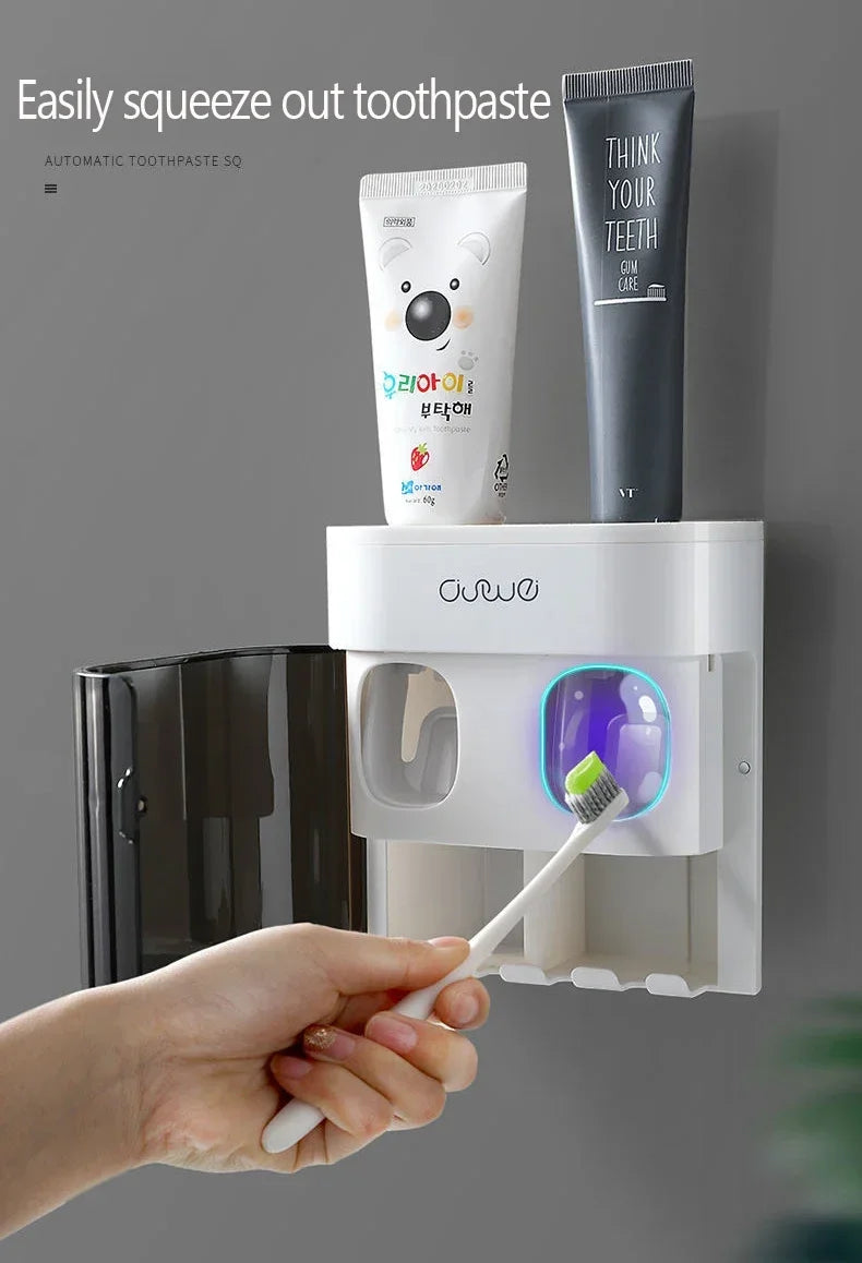 Wall Mounted Automatic Toothpaste Squeezer Toothpaste Dispenser Magnetic Toothbrush Holder Toothpaste Rack Bathroom Accessories