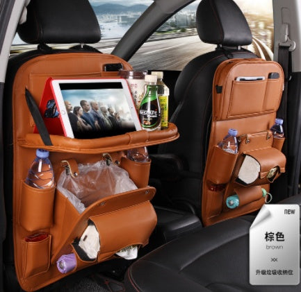 PU Leather Car Organizer | Foldable Tray + Waterproof Backseat Storage | Premium Interior Car Accessory