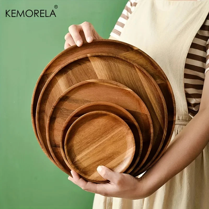 Handmade Acacia Wood Round Plate - Sushi, Dessert & Bread Dish