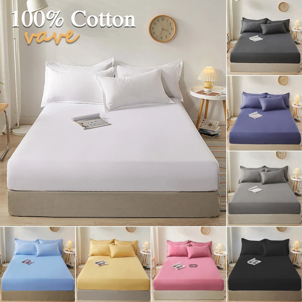 Premium 100% Cotton Fitted Sheet with Elastic Bands – Non-Slip, Adjustable Mattress Cover for Summer Comfort (160x200cm, Queen Size)